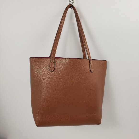 Kris Ana Reversible Handbag Camel Tan Red Key Ring Tote Bucket - Picture 4 of 16